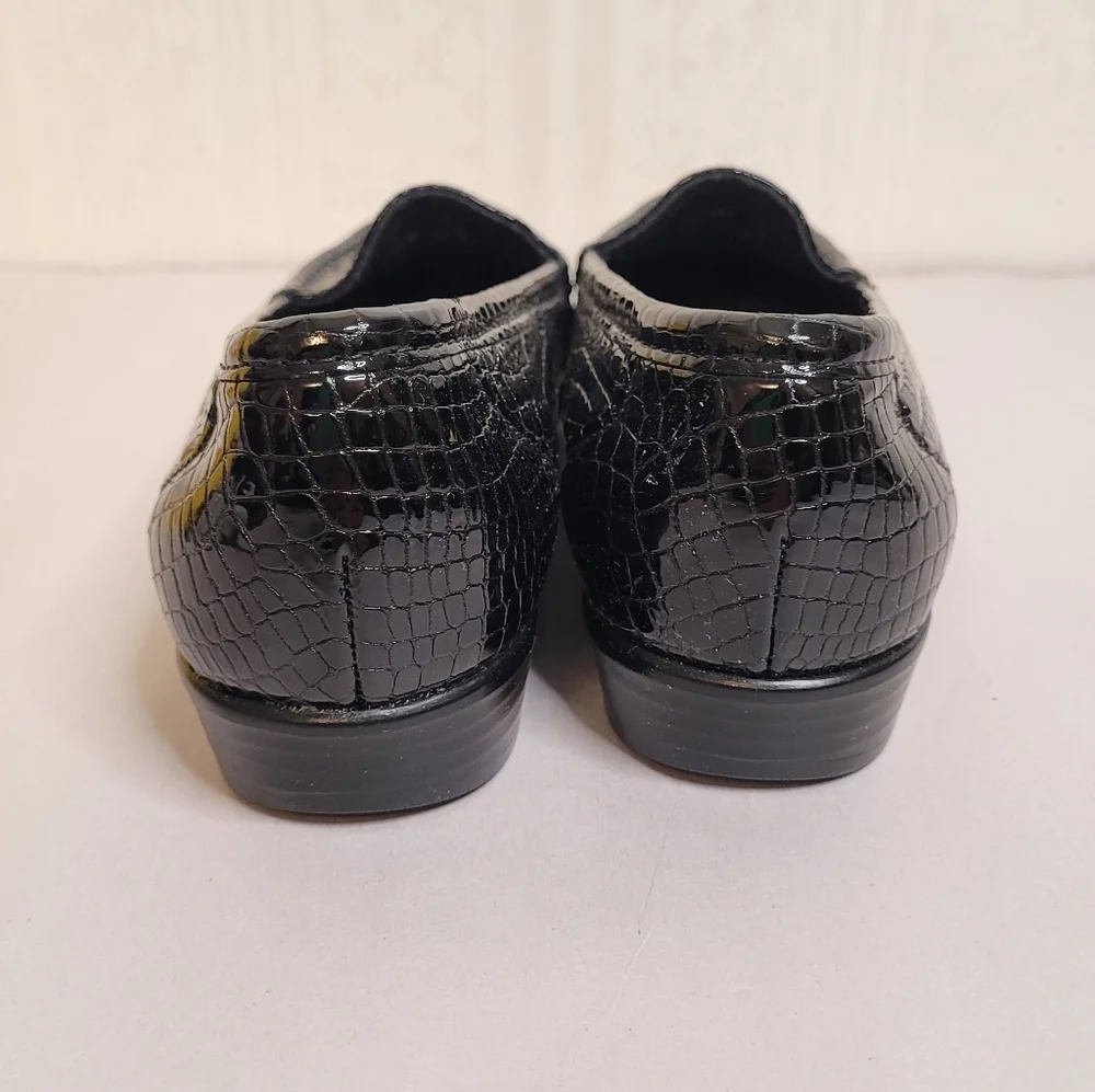 SAS Croc Embossed Black Patent Leather Loafers Size 7.5 Narrow